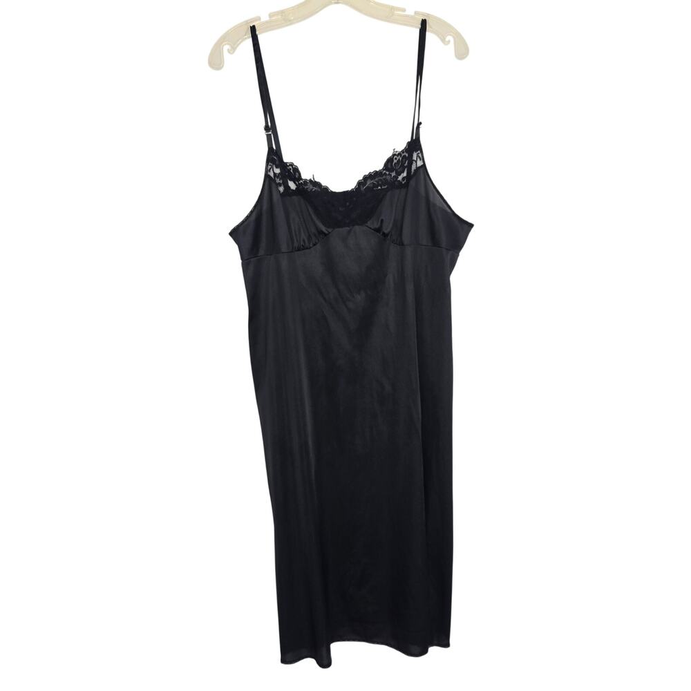 Vintage Vassarette Babydoll Slip Black Lace Satin Old Hollywood Vamp Women 42